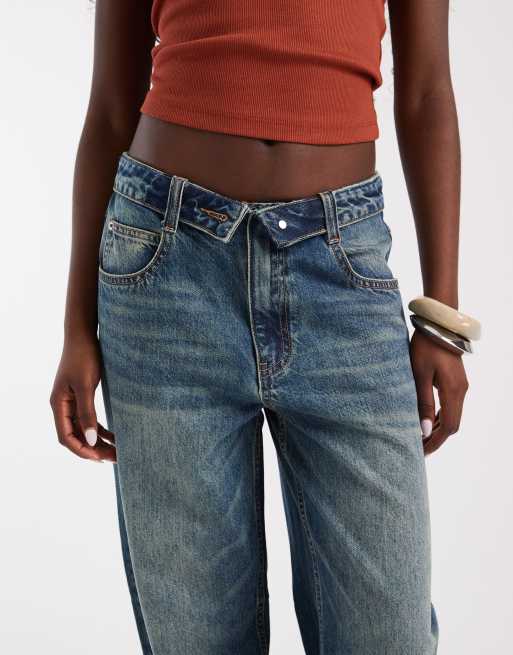 ASOS DESIGN fold over waistband jean in vintage wash, 4 of 5