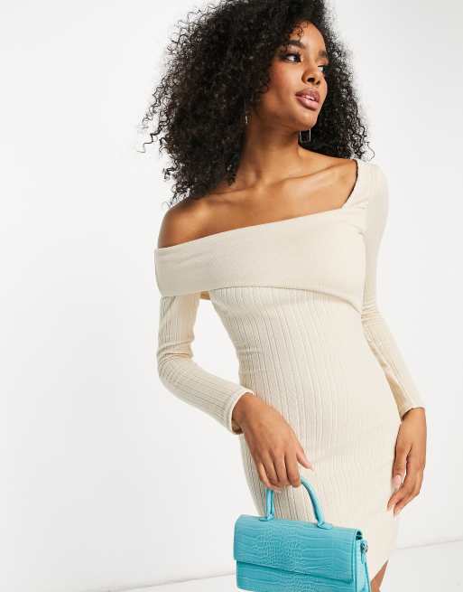 ASOS DESIGN fold rib knit mini dress in cream