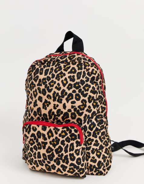 ASOS DESIGN foldaway backpack in leopard