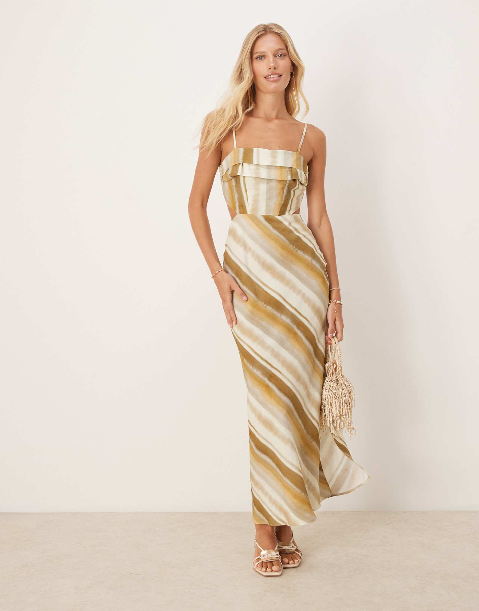 ДИЗАЙНЕРСКОЕ миди-платье-комбинация ASOS с отложным воротником на груди и принтом в полоску