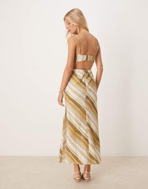 ASOS DESIGN folded bust detail cut out midi slip dress in striped print, 3 of 4