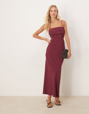 Asos Design Folded Bust Detailing Cut Out Midi Slip Dress In Purple