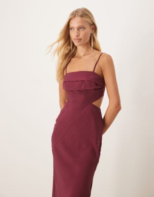 Asos Design Folded Bust Detailing Cut Out Midi Slip Dress In Purple