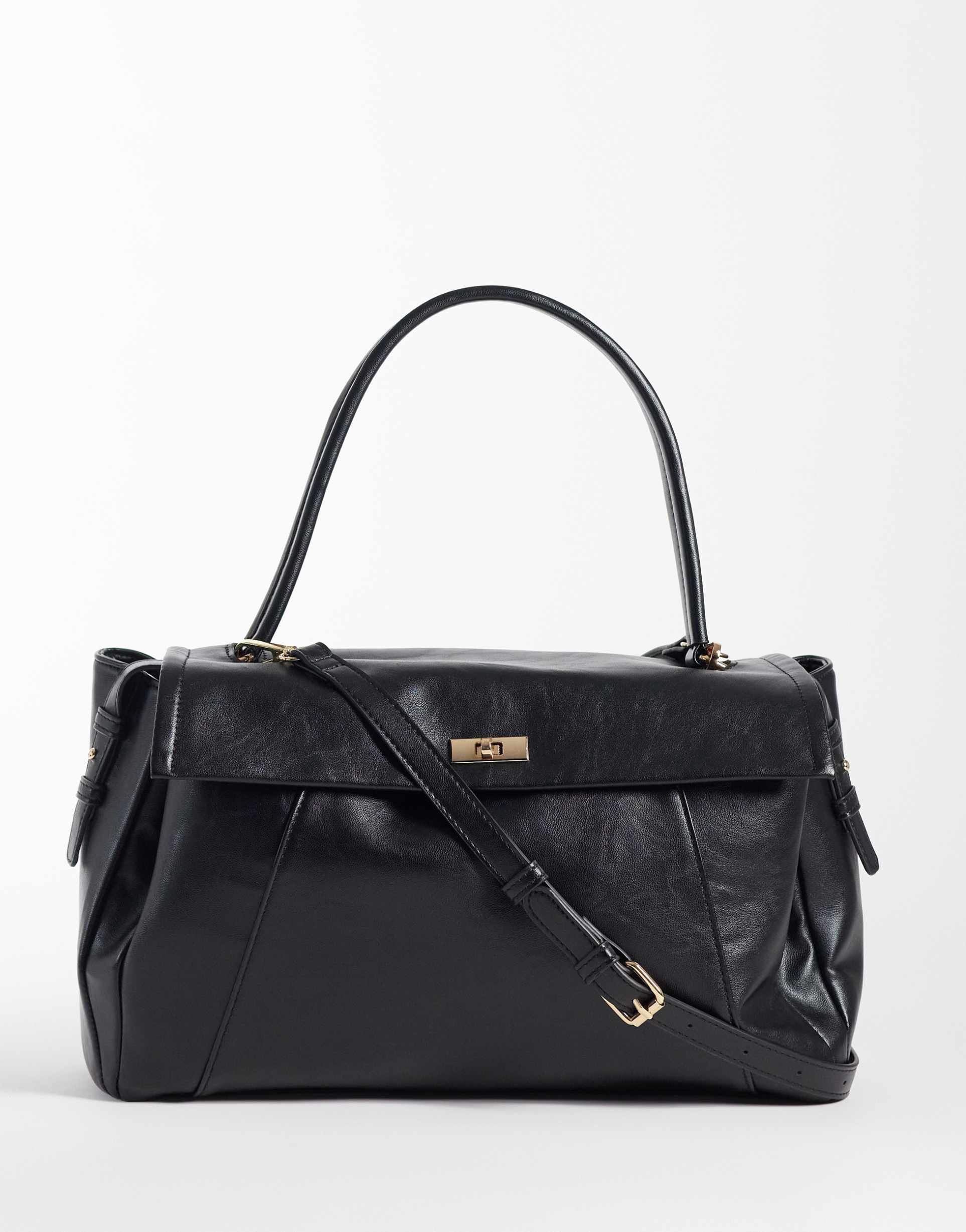 asos design folded top tote in black