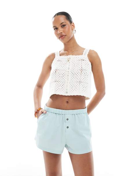 ASOS DESIGN folded waistband shorts in blue - view 1