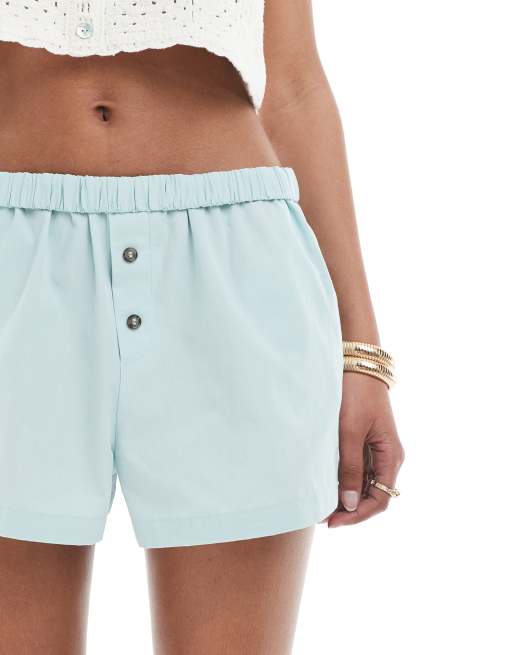 ASOS DESIGN folded waistband shorts in blue, 3 of 5