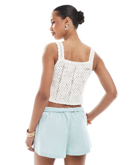 ASOS DESIGN folded waistband shorts in blue, 4 of 5