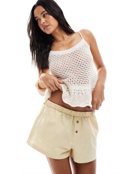 ASOS DESIGN folded waistband shorts in camel - view 1