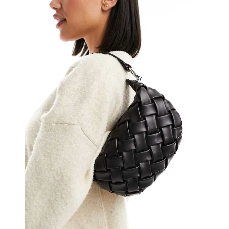 ASOS DESIGN folded weave slouch shoulder bag in black | ASOS