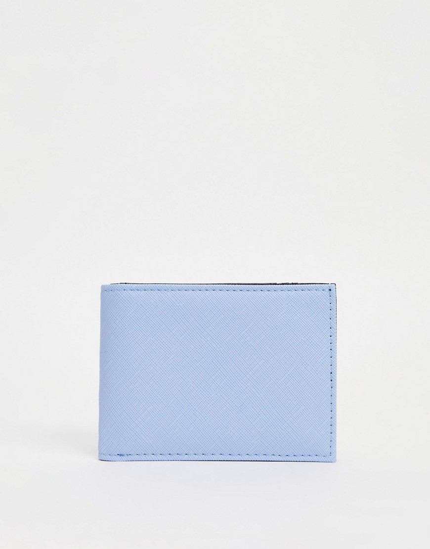 ASOS DESIGN foldover card wallet in pale blue saffiano-Blues