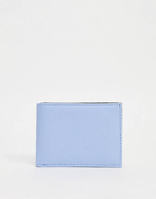 ASOS DESIGN foldover card wallet in pale blue saffiano