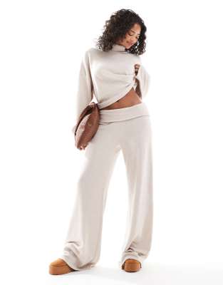 foldover pleated supersoft pants in oatmeal-Neutral