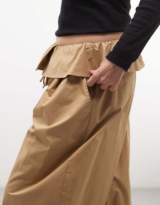 ASOS DESIGN foldover waist detail pants in camel, 4 of 5