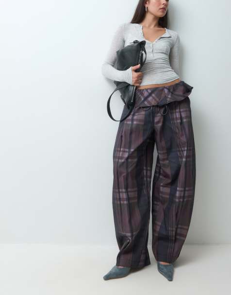 ASOS DESIGN foldover waist detail pants in check - view 1