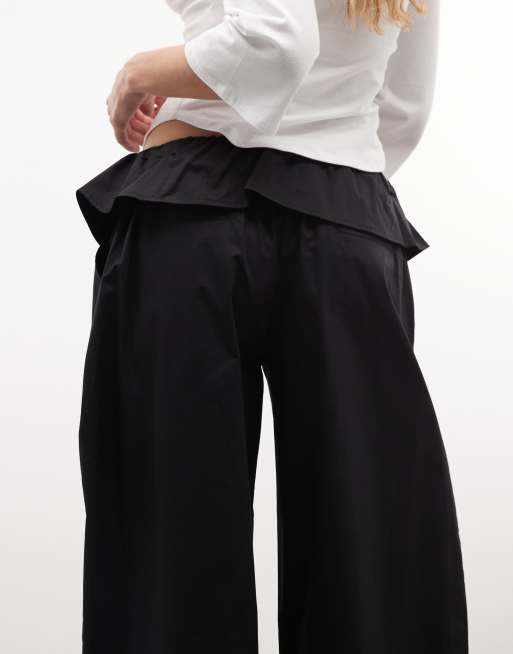 ASOS DESIGN foldover waist detail trousers in black, 4 of 5