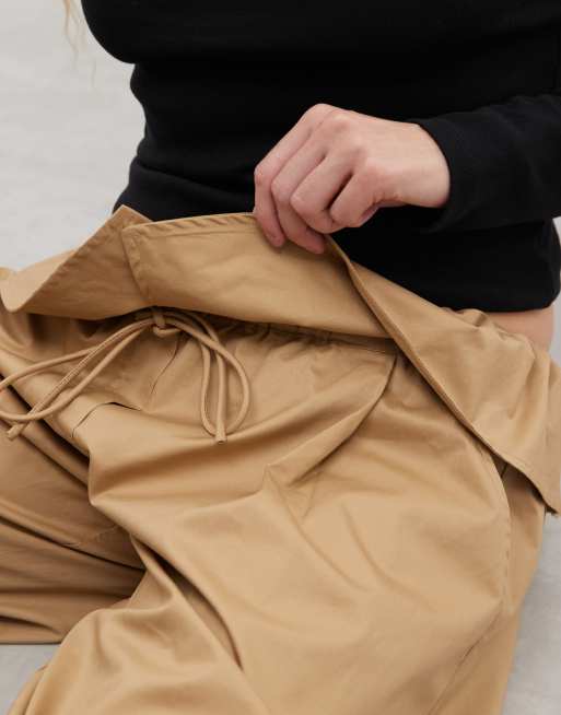 ASOS DESIGN foldover waist detail trousers in camel, 2 of 5