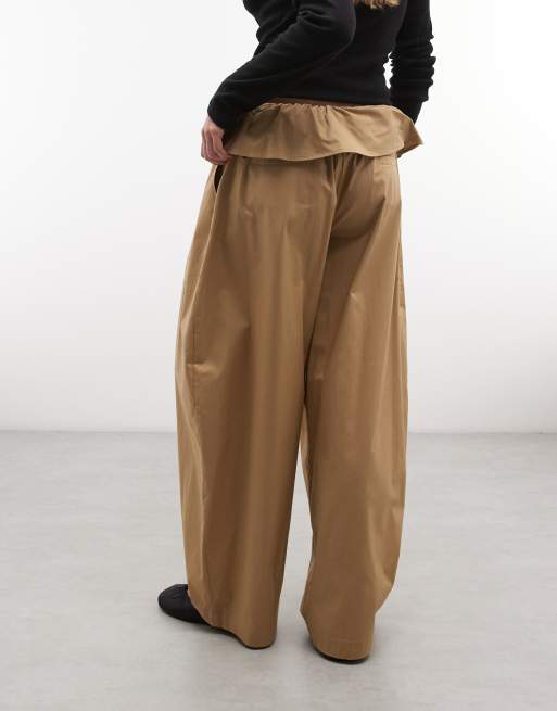 ASOS DESIGN foldover waist detail trousers in camel, 5 of 5