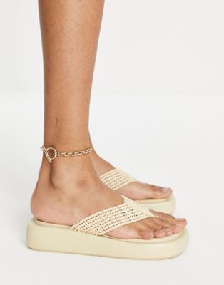 ASOS DESIGN Fonda chunky woven toe thong sandals in natural | ASOS