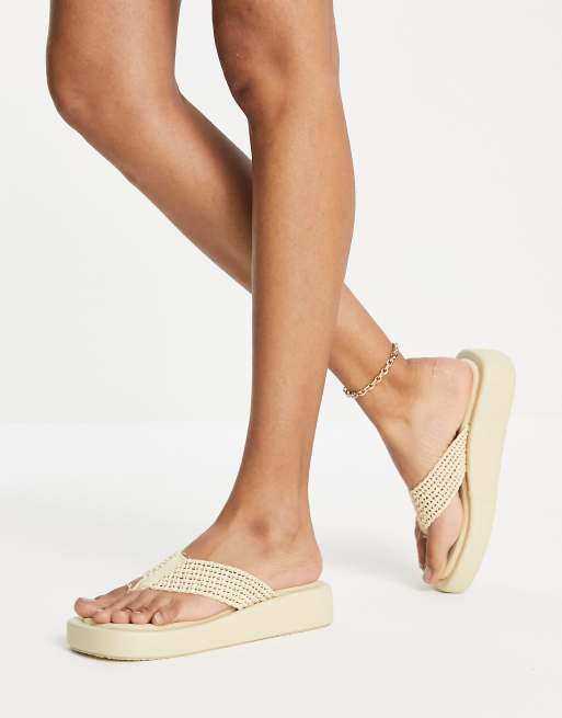 ASOS DESIGN - Fonda - Geweven teensandalen met dikke zool in naturel, 3 van 4