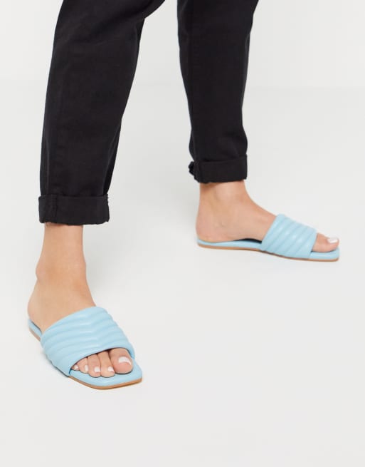 ASOS DESIGN Fooled quilted mule sandals in blue | ASOS