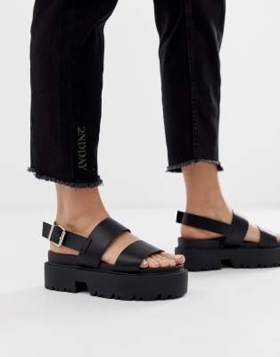 black flat chunky sandals