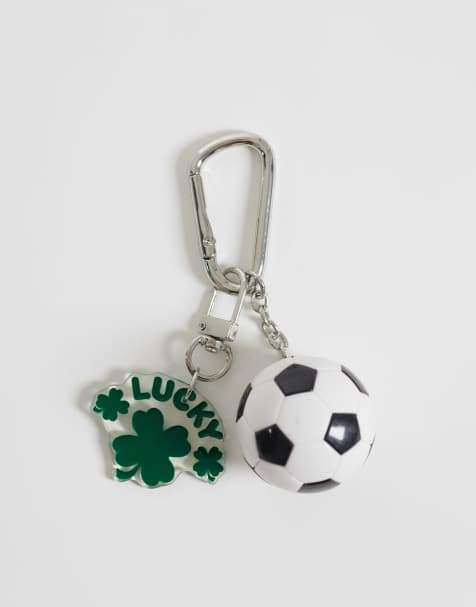 ASOS DESIGN football lucky charm carabiner clip in silver - view 1