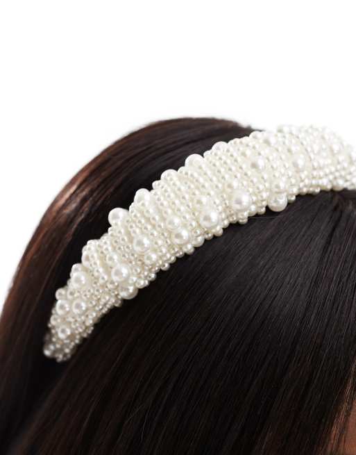 ASOS DESIGN – För bruden – Vadderat diadem med heltäckande pärldesign, 2 av 4