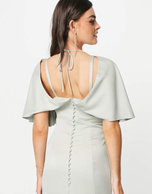 ASOS DESIGN – För brudtärnor – Maxiklänning i satin med drapering och knappar baktill, 3 av 4