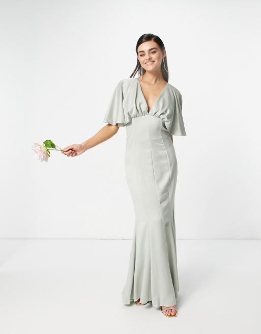 ASOS DESIGN – För brudtärnor – Maxiklänning i satin med drapering och knappar baktill, 4 av 4