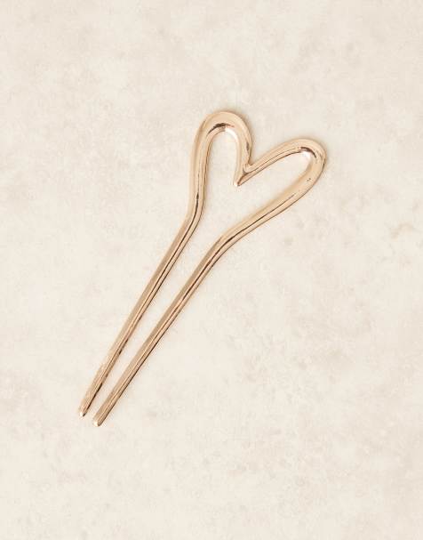 ASOS DESIGN - Forcina per capelli alla francese dorata con dettaglio a forma di cuore - view 1