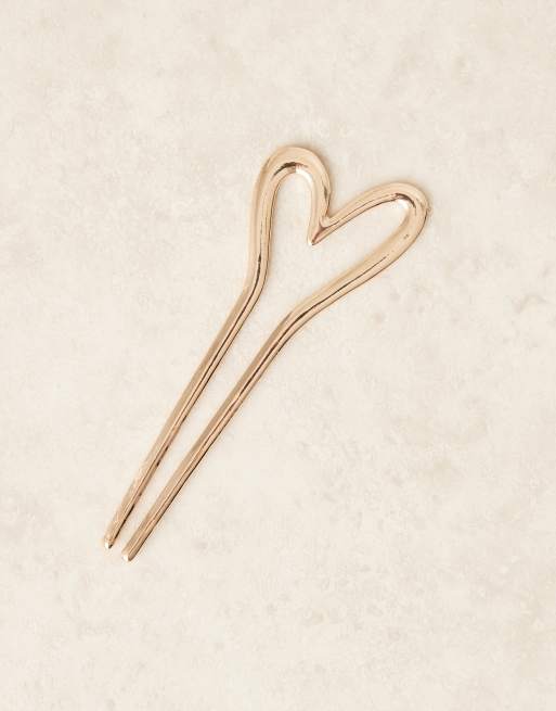 ASOS DESIGN - Forcina per capelli alla francese dorata con dettaglio a forma di cuore