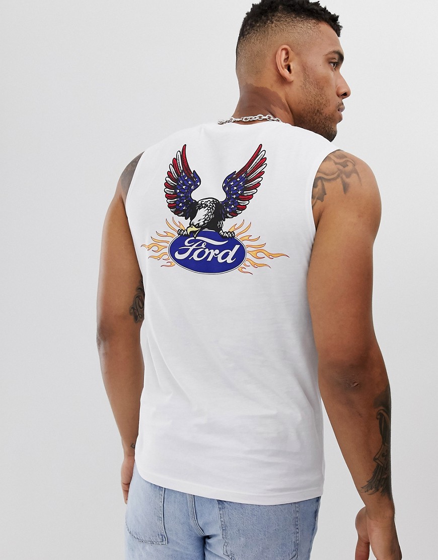 ASOS DESIGN Ford sleeveless t-shirt with chest and back print-White