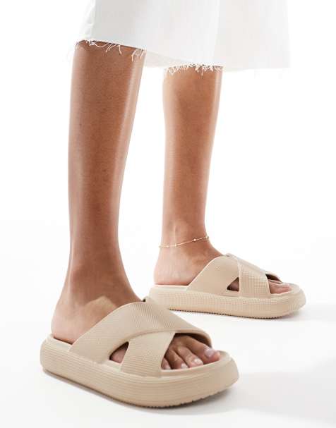 ASOS DESIGN - Forever - Beige og chunky sliders med krydsrem - view 1