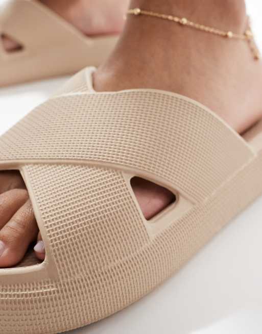 ASOS DESIGN Forever cross-strap chunky sliders in beige
