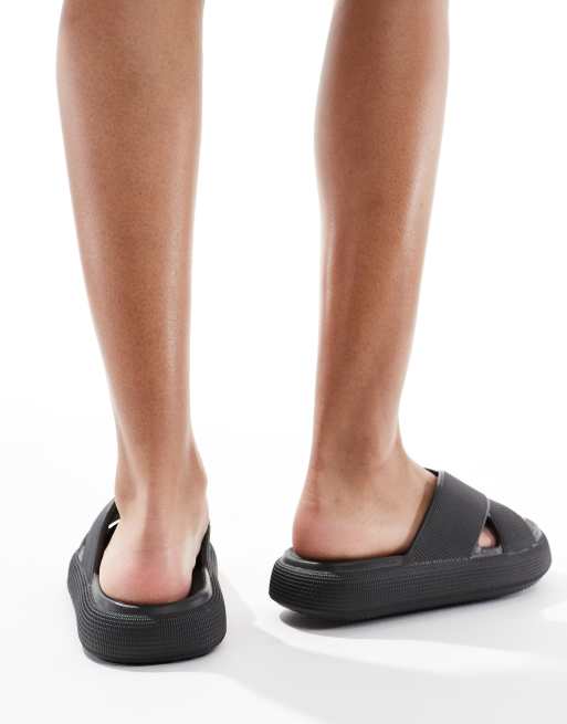 ASOS DESIGN Forever cross-strap chunky sliders in black