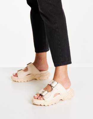 ASOS DESIGN Forgotten sporty mules in cream-Neutral