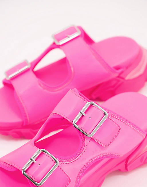 Women Flat Sandals/Forgotten sporty mules in neon pink 
