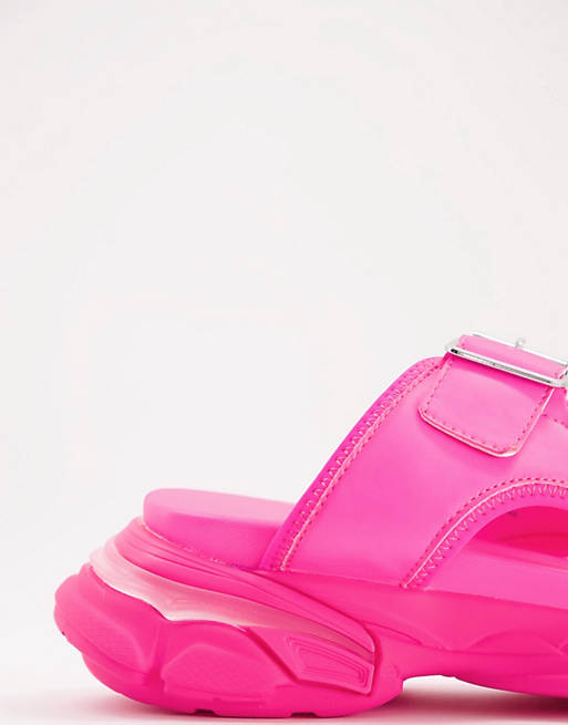 Women Flat Sandals/Forgotten sporty mules in neon pink 