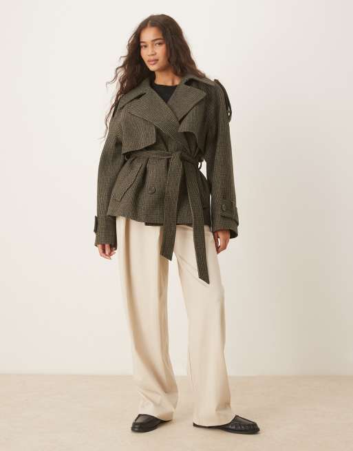 ASOS DESIGN formal belted trench coat in heritage mini plaid