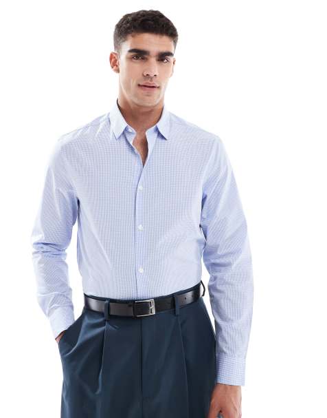 ASOS DESIGN formal check regular shirt in blue - view 1