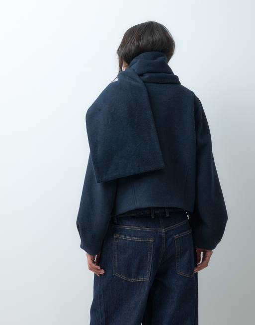 ASOS DESIGN formal coat and scarf set with wool in navy, 4 of 4