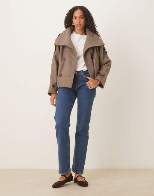 ASOS DESIGN formal cropped trench coat in mushroom melange