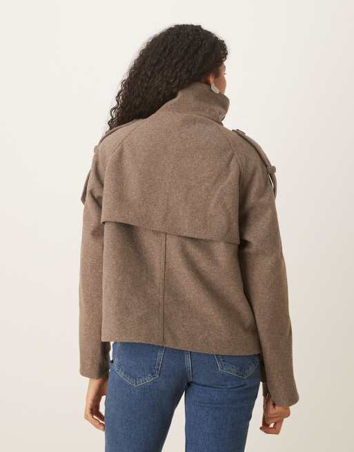 ASOS DESIGN formal cropped trench coat in mushroom melange