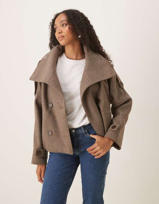 ASOS DESIGN formal cropped trench coat in mushroom melange
