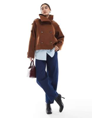 Asos Design Formal Cropped Trench Coat In Brown