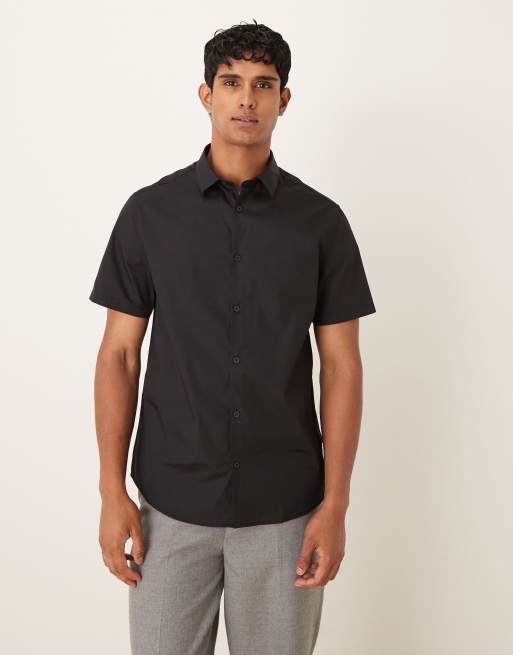 ASOS DESIGN - Net kreukvrij overhemd van popeline in zwart