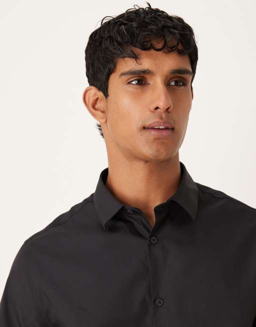 ASOS DESIGN - Net kreukvrij overhemd van popeline in zwart