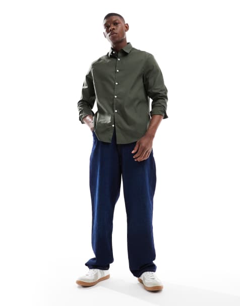 ASOS DESIGN formal easy iron poplin regular shirt in dark green - view 1