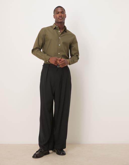 ASOS DESIGN formal easy iron poplin regular shirt in khaki, 2 of 4