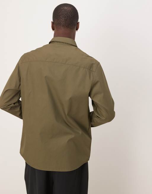 ASOS DESIGN formal easy iron poplin regular shirt in khaki, 4 of 4